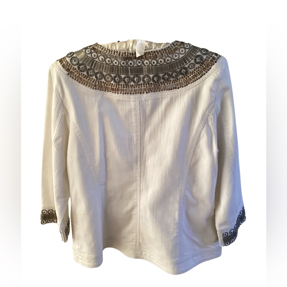 🚨 Chico’s Beaded Jacket Front Pockets Eye-hook Closure Size Small - Picture 5 of 12